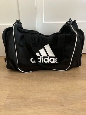 adidas Black Duffel Bag with White Logo Piping